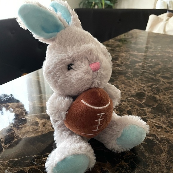 HugFun Bunny Rabbit 9” Plush Stuffed Animal Holding Football gray - Picture 2 of 7